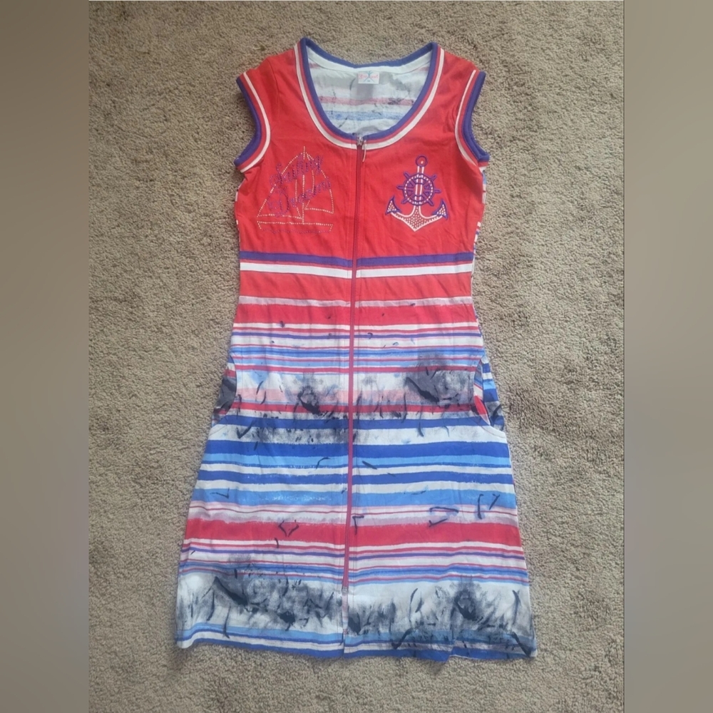 Women's Summer Robe XS-S Red and Blue Stripes